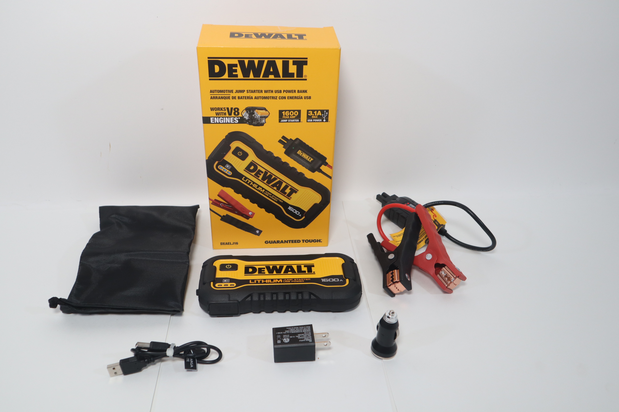 DeWalt DXAELJ16 1600 Peak Amp Jump Starter Battery Booster 233/USB Power  Station