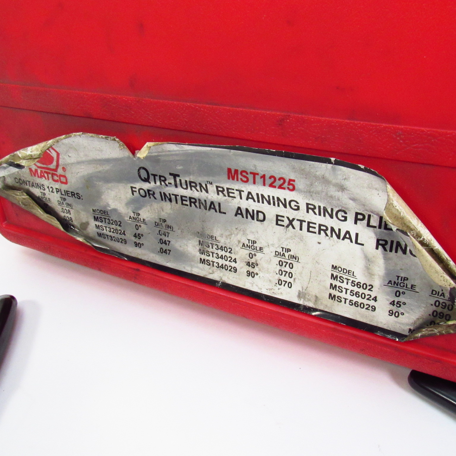 Matco Tools MST1225 QtrTurn Retaining Ring Pliers For Internal