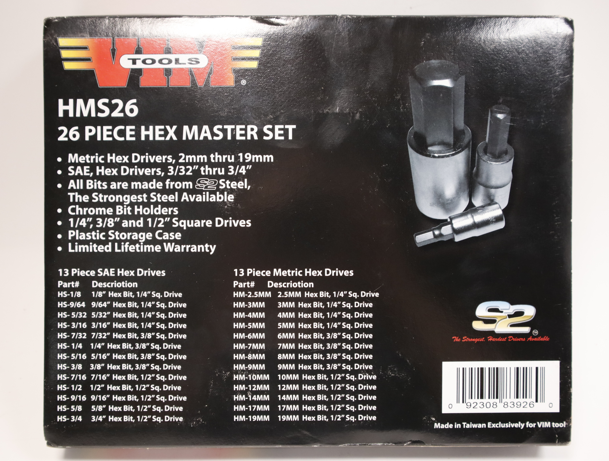 Vim Tools HMS26 26-Piece Hex Master Set SAE/Metric