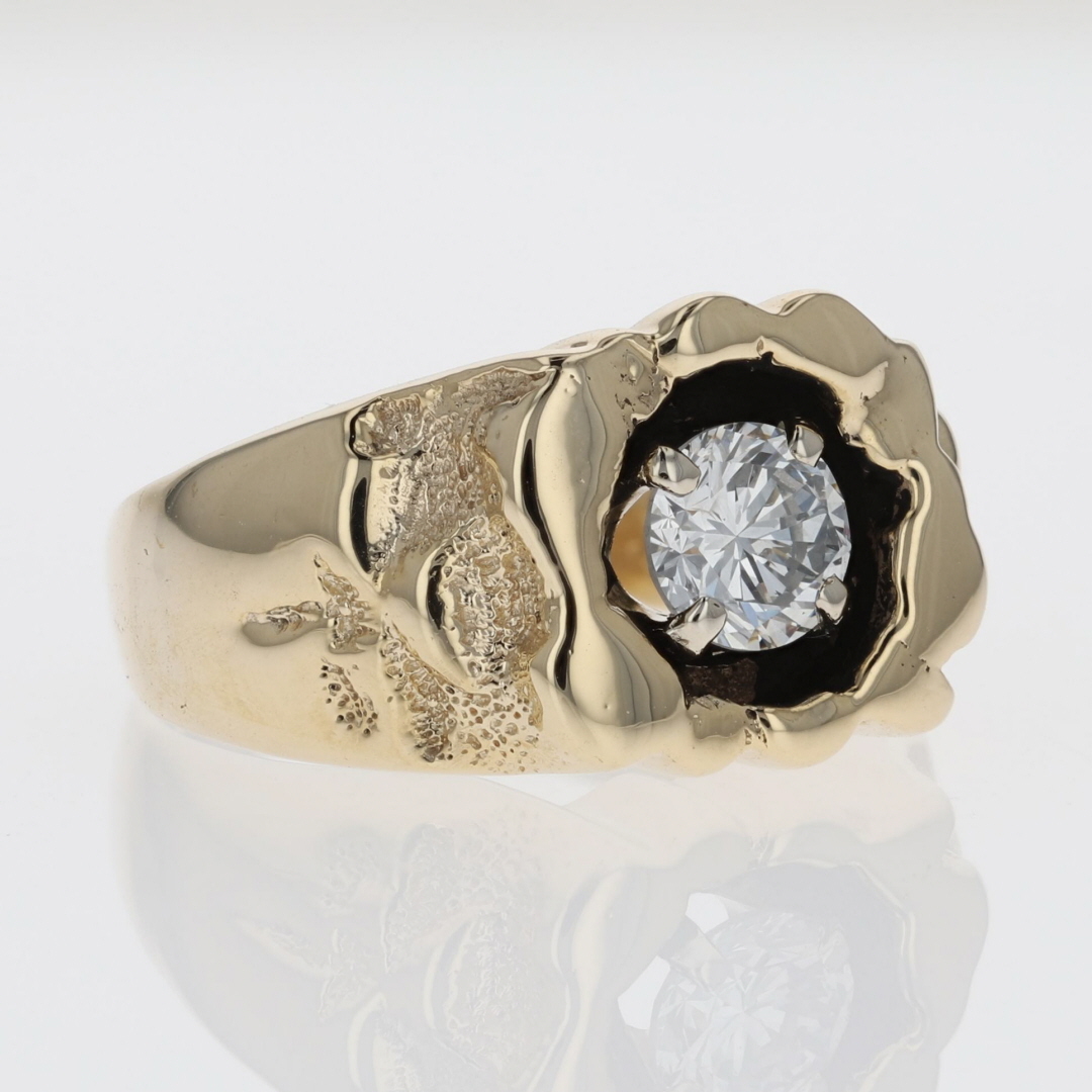 .73ct Round Cut Diamond Solitaire Nugget Band Ring 14k Yellow Gold Size 6