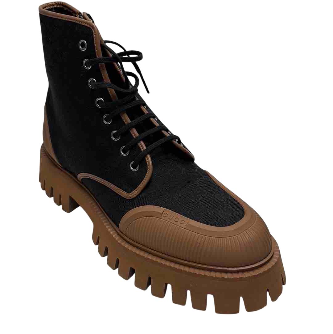 Gucci Men's Black and Brown Lace-Up Work/Designer Boots Size 10 Gucci Men's Black and Brown Lace-Up Work/Designer Boots Size 10