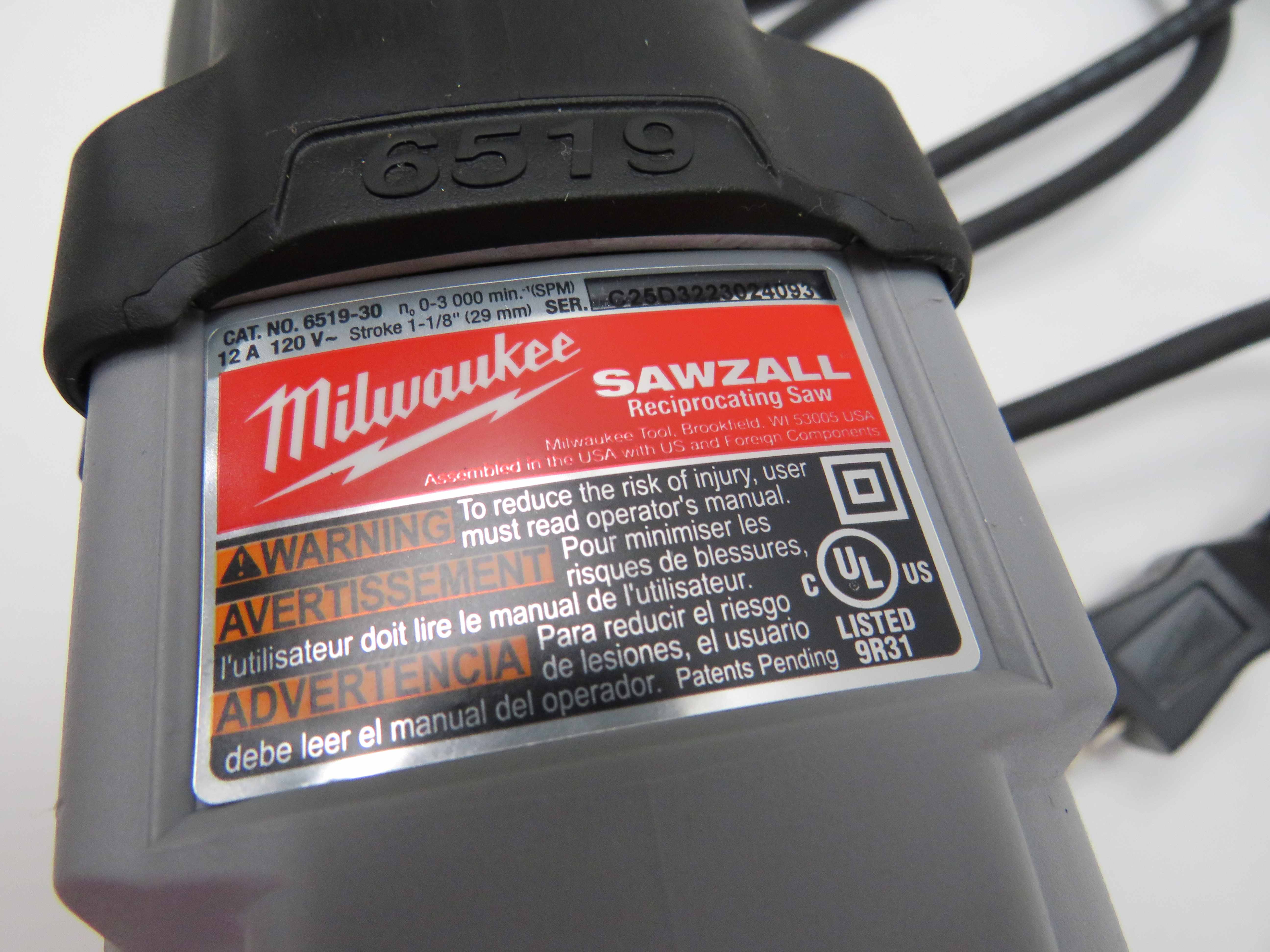 Milwaukee Corded Reciprocating Saw 120V Power Tool 6519-30