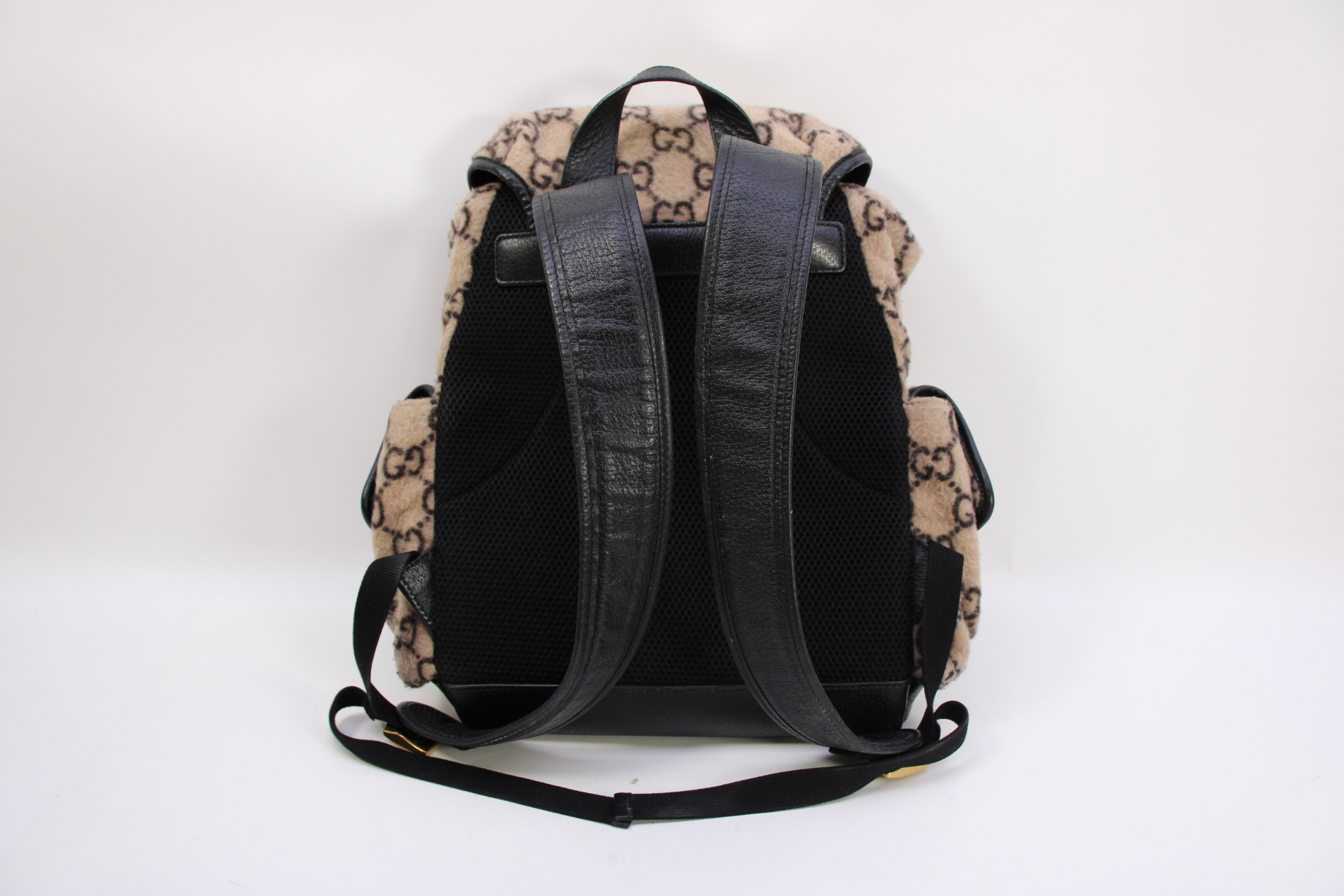 Gucci 598184 Black Beige Monogram Jacquard Wool Drawstring