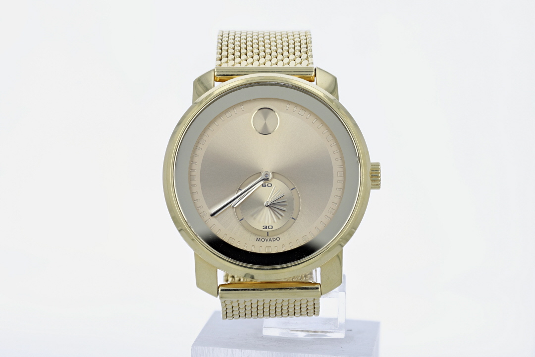 Movado BOLD Gold Dial Quartz Stainless Steel Mesh Strap Men's