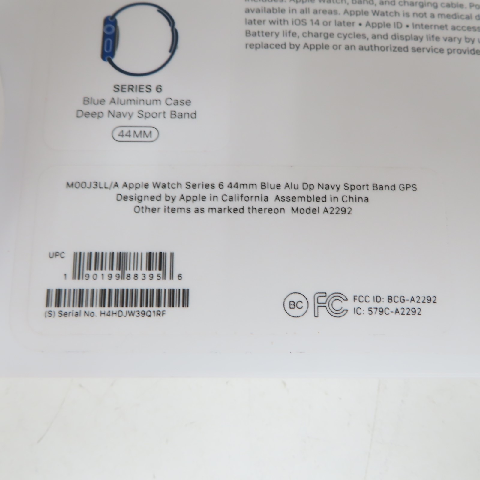 Apple M00J3LL/A Watch (Series 6) 44mm GPS Smartwatch Blue (1196)