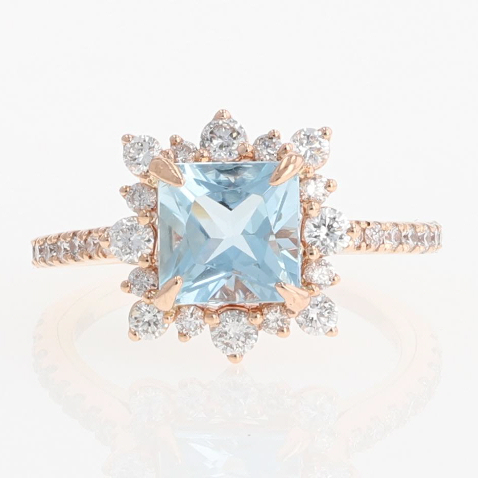 Zac Posen Aquamarine w/ Diamond Halo Ring 14k Multi-Tone