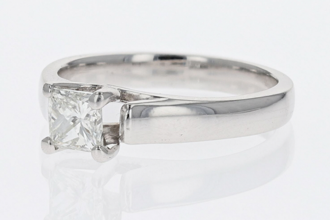 Princess Cut 6mm (1.50ct) Cubic Zirconia Engagement Ring - 10k White Gold With Side Stones, Size 6 - View #3