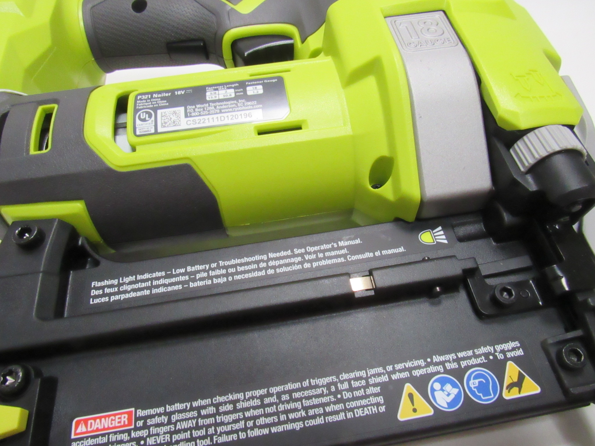 Ryobi P321 18 Gauge Brad Nailer