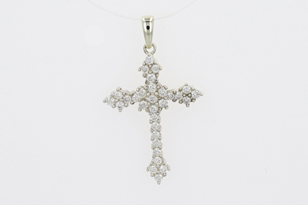 .35ctw Diamond Cluster Cross Pendant without Chain 10K White Gold 1.39