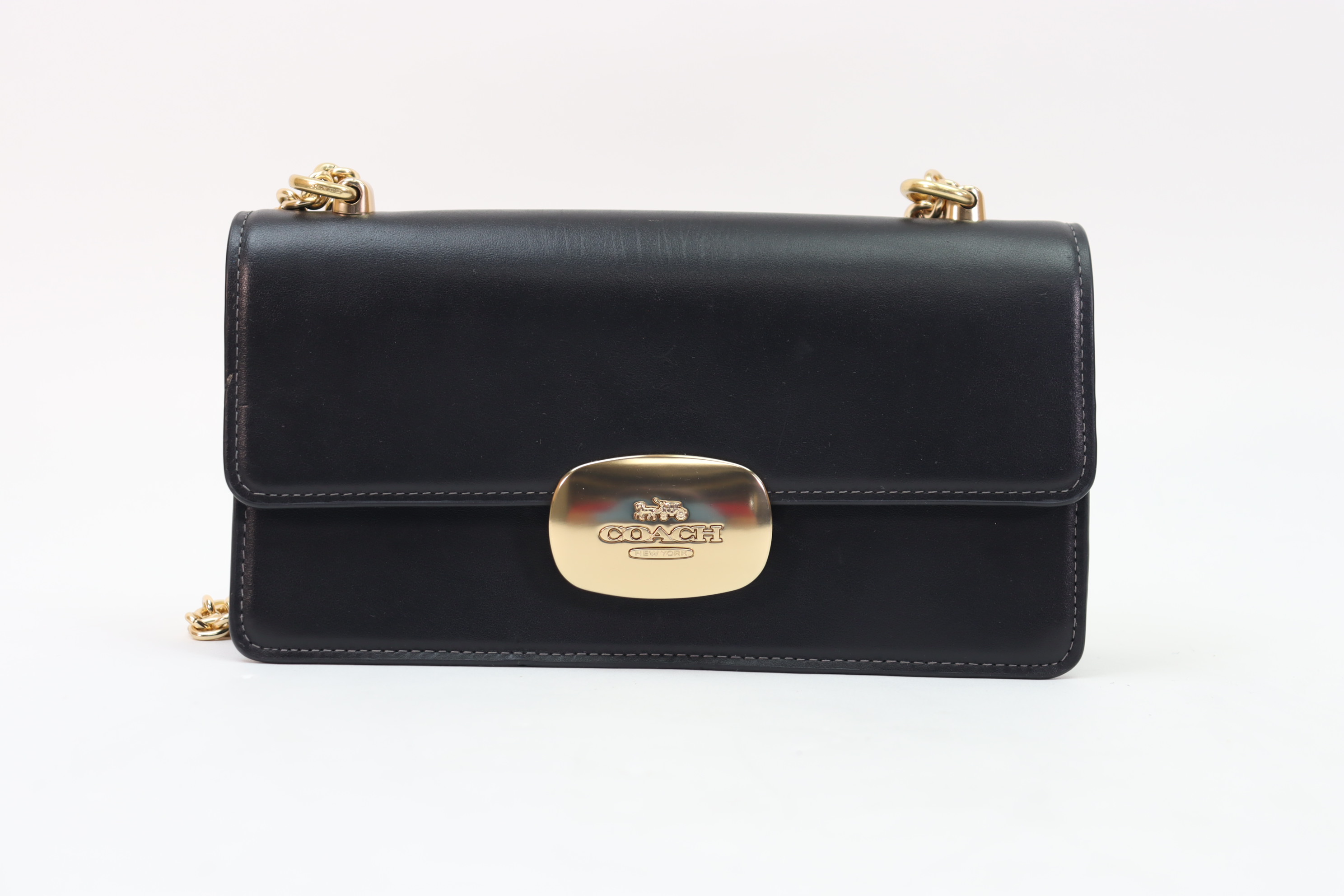 COACH ショルダーバッグ エライザ ELIZA ブラック ゴールド金具 Coach Eliza Flap Crossbody Refined Calf Leather Chain Strap Gold/Black