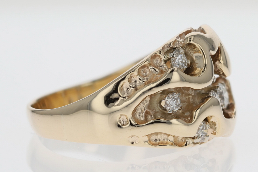 1.00ctw Round Cut Diamond Nugget Statement Ring 10k Yellow Gold Size 11.25