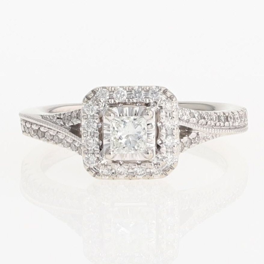.36ctw Princess Cut Diamond with Halo Engagement Ring 14k White Gold ...