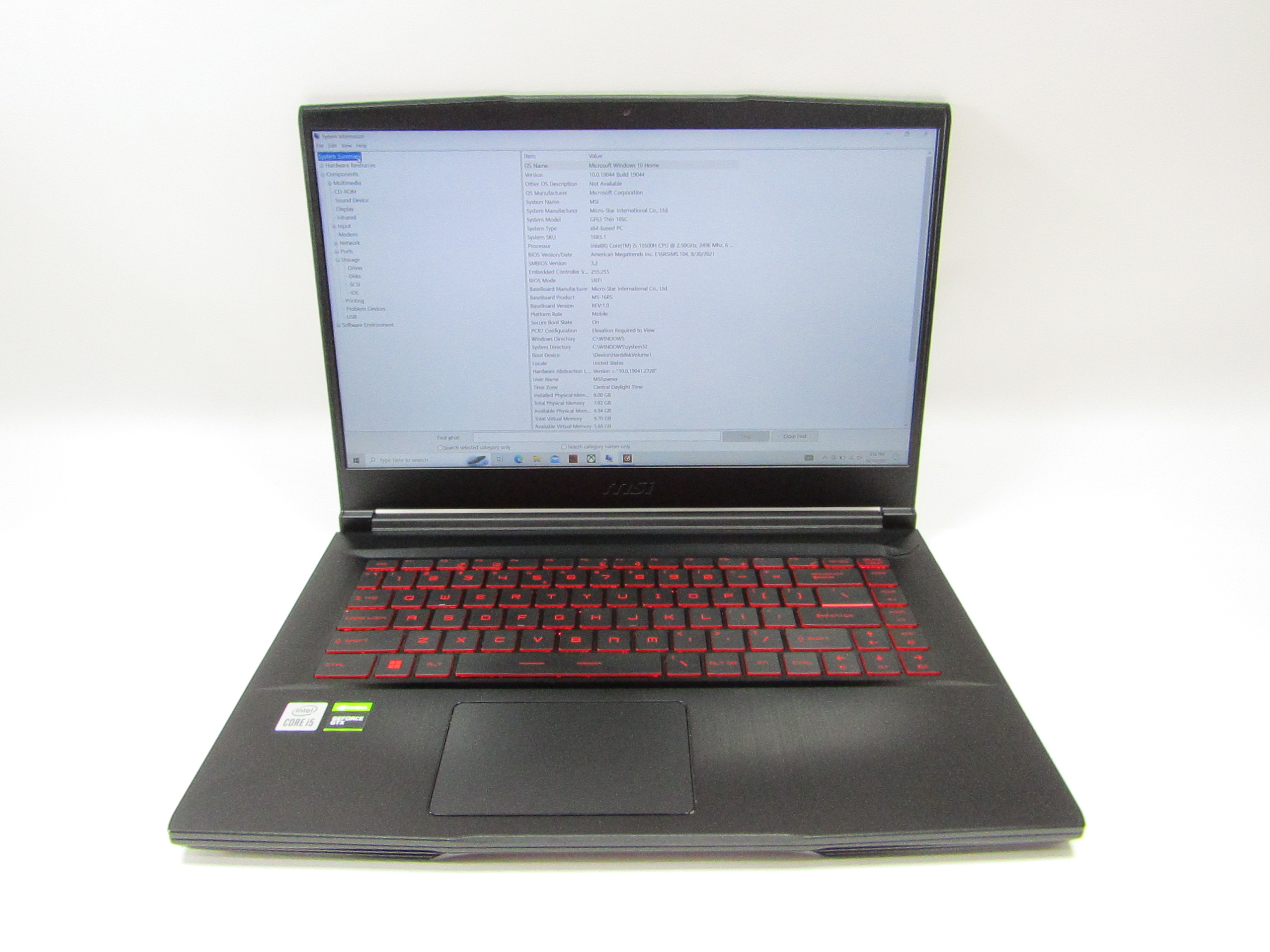 MSI GF63 Thin MS-16R5 Win 10 Core i5-10500H 2.50GHz 8GB Ram 256GB SSD 15.6"