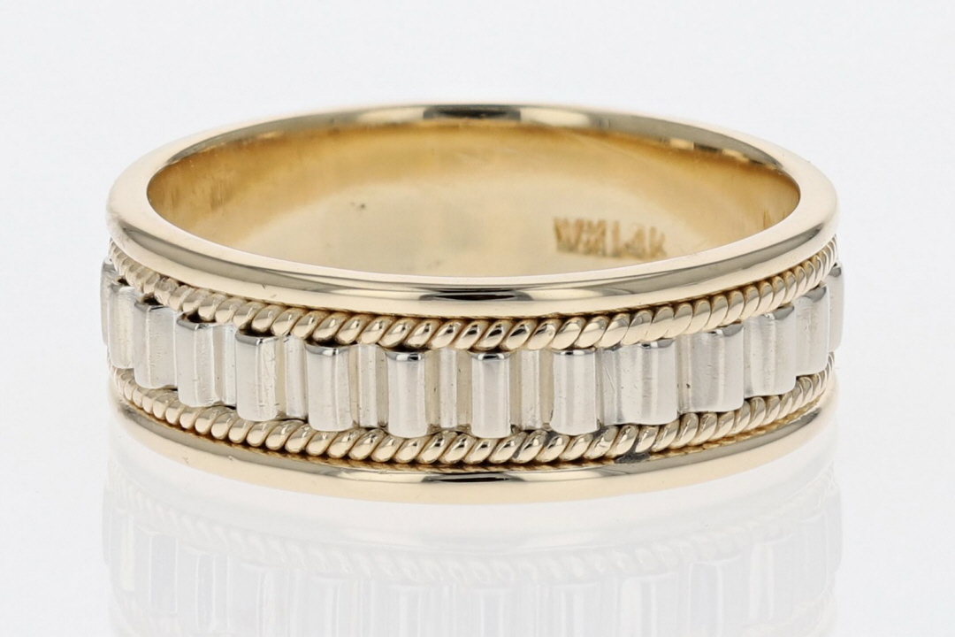 6.7mm Ribbed Statement Band Ring 14k MultiTone Gold 4.95 Grams Size 8.25