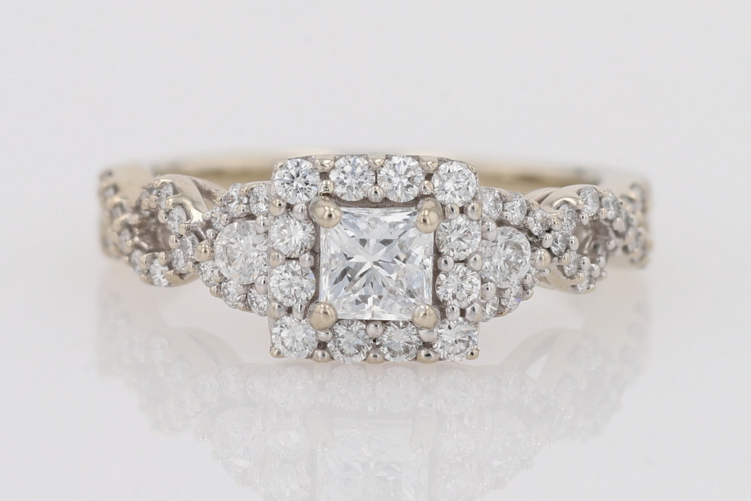 .96ctw Princess Cut Diamond Halo Engagement Ring 14k White Gold Size 7