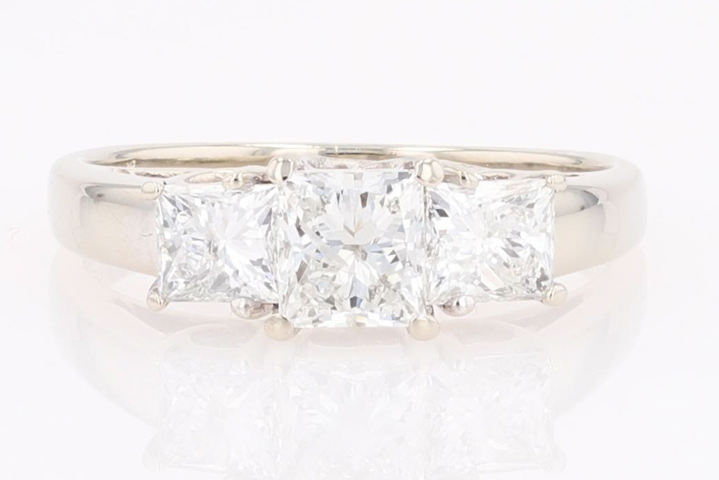 1.30ctw Princess Cut Diamond Three-Stone Engagement Ring 14k White Gold ...