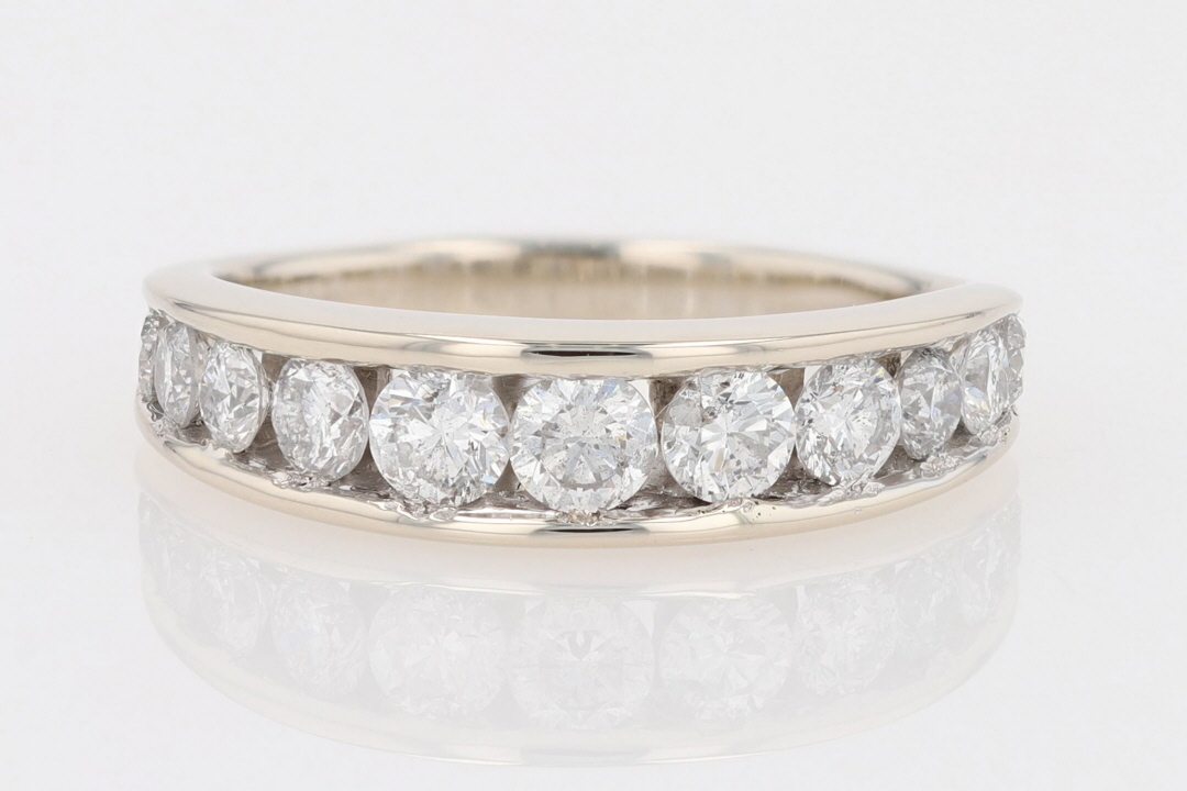 1.00ctw Round Cut Diamond Channel-Set Wedding Band Ring 14k White Gold ...