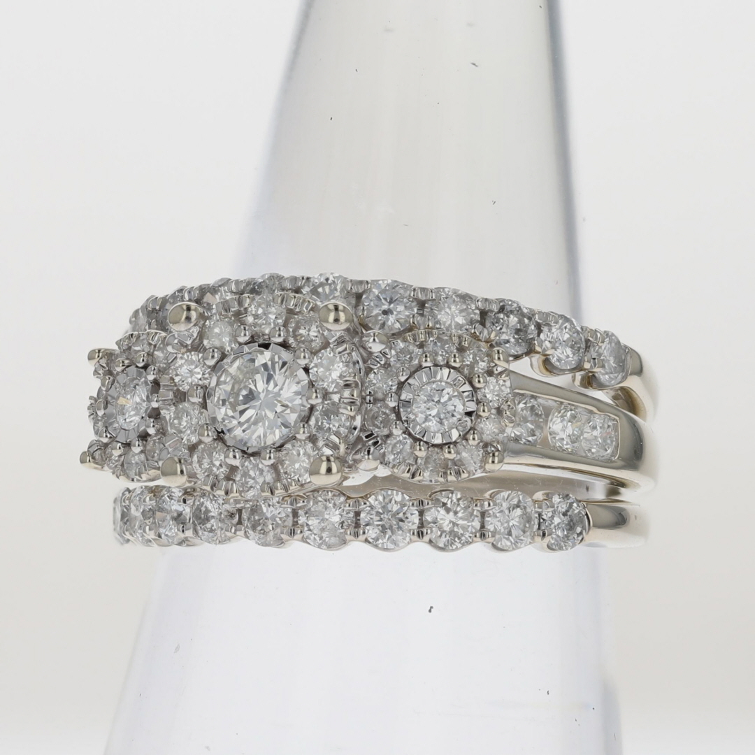 1.53ctw Round Cut Diamond Cluster Wedding Set Rings 14k White Gold size ...