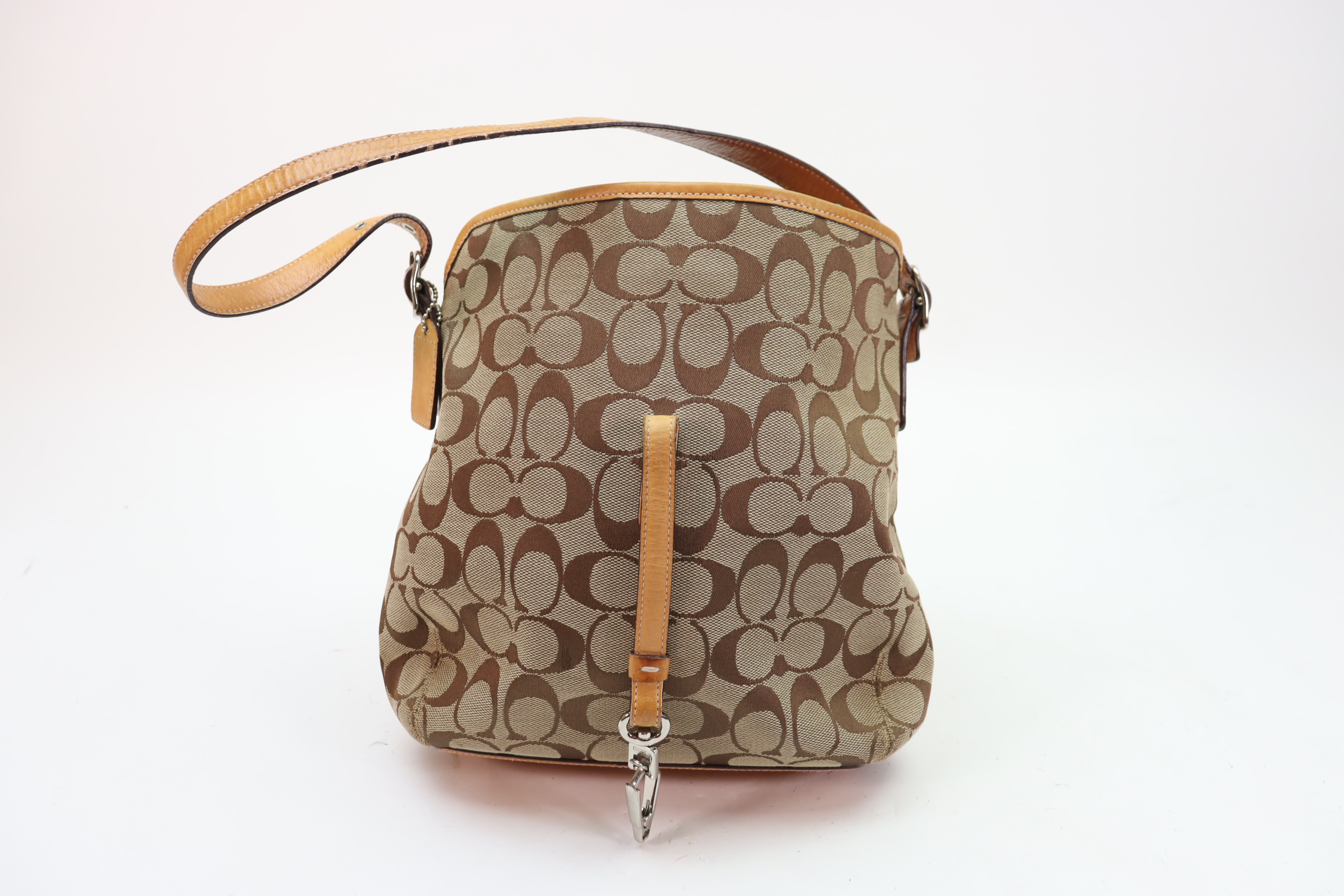 Coach Hampton Clip Brown Signature C Jacquard Leather
