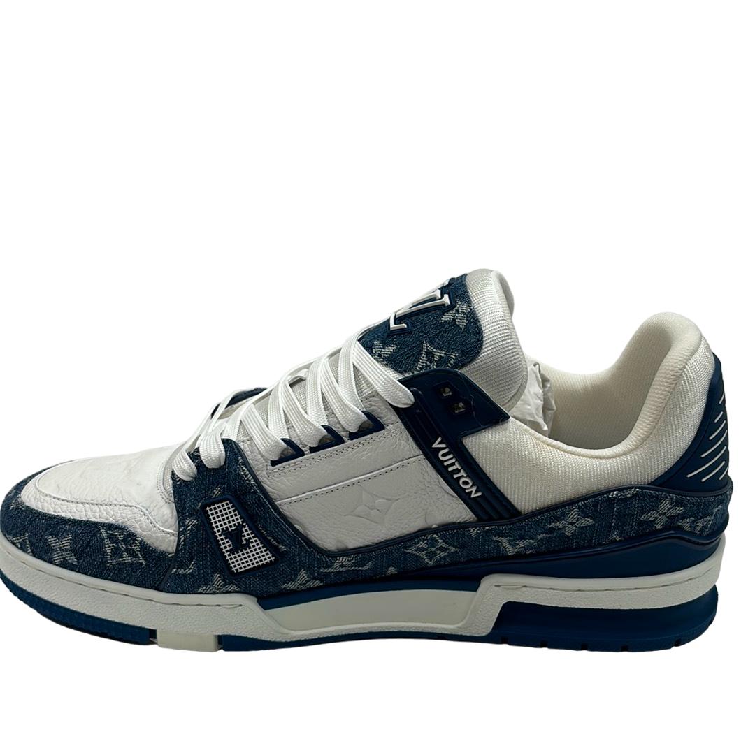 Louis Vuitton 1AAV8N Men's Size 11 Blue Denim Monogram LV Trainer