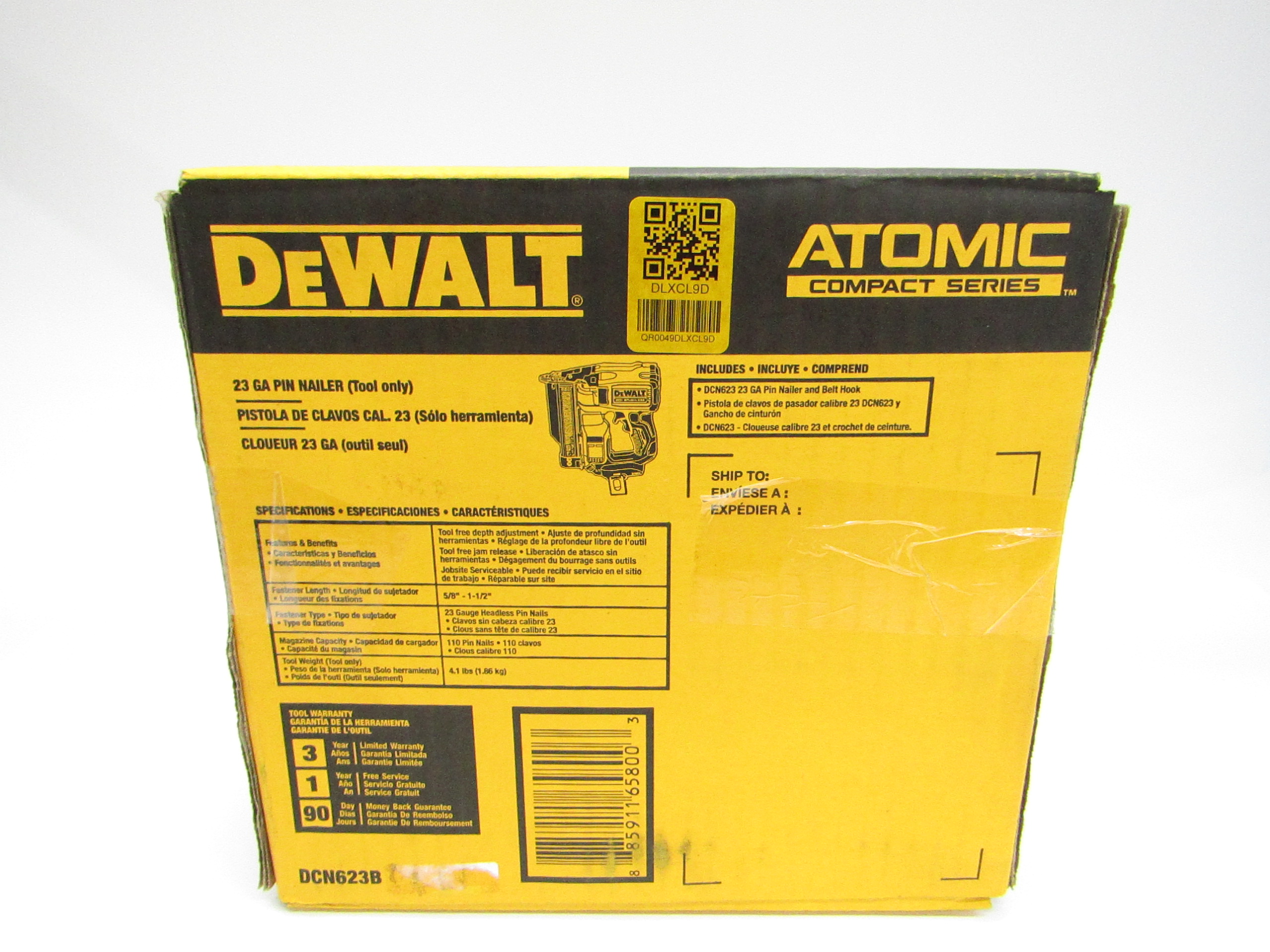 DeWalt DCN623B 20V MAX 23 Gauge Cordless Pin Nailer