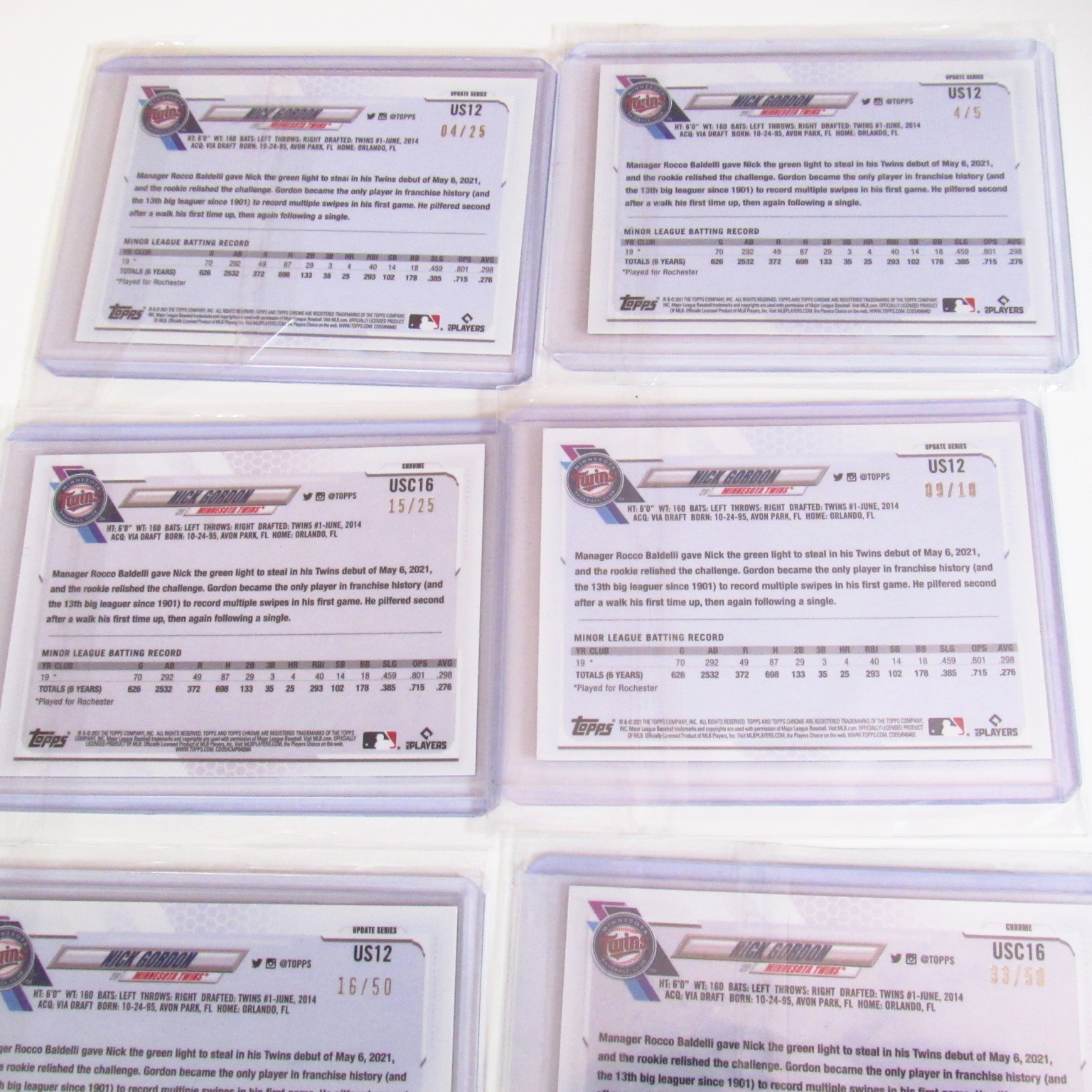 Topps 2021 Chrome US12/USC16 10Piece Nick Gordon Minnesota Twins