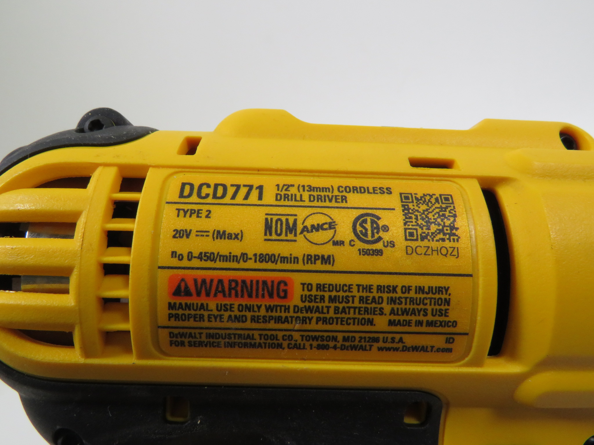 DeWalt DCD771 20V 1/2" Cordless Drill Driver