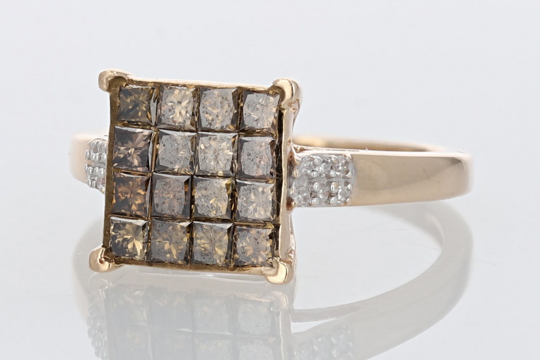 .97ctw Princess Cut Brown Diamond Cluster Statement Ring 10k Rose Gold