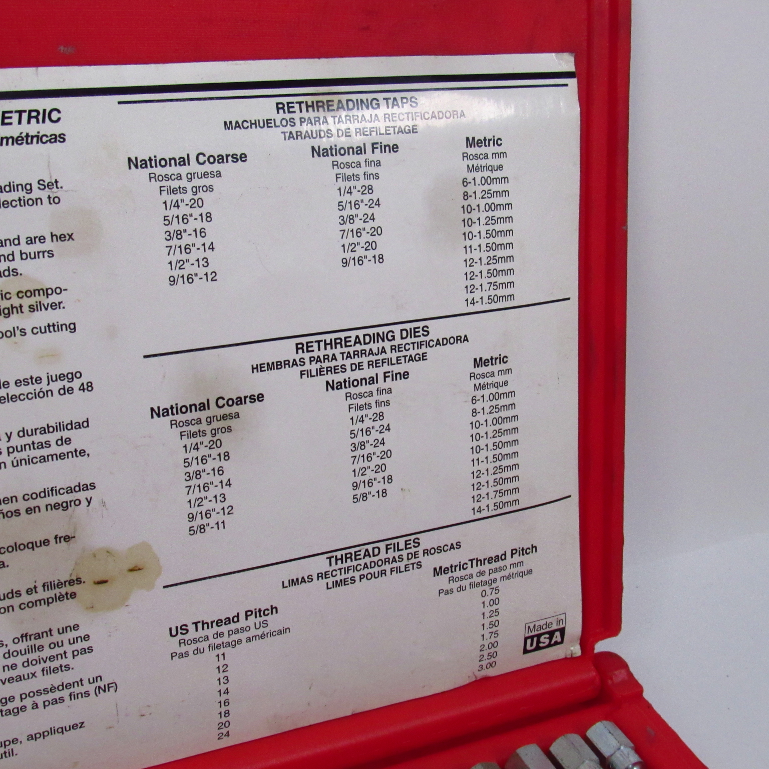 Mac Tools TRCOMBO48 48-Piece Fractional/Metric Rethreading Thread ...
