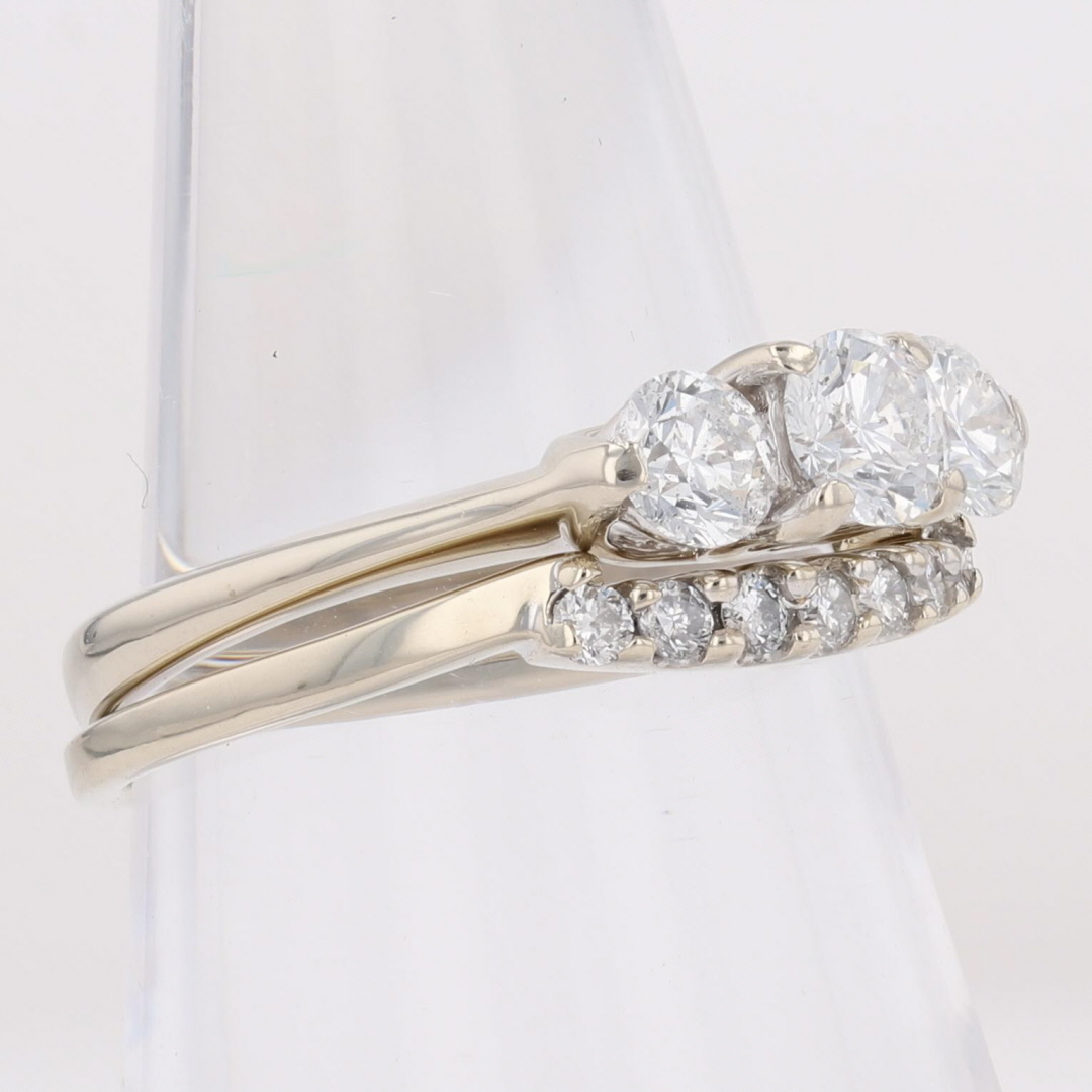 1.15ctw Round Cut Diamond Three-Stone Wedding Set Rings 14k White Gold ...