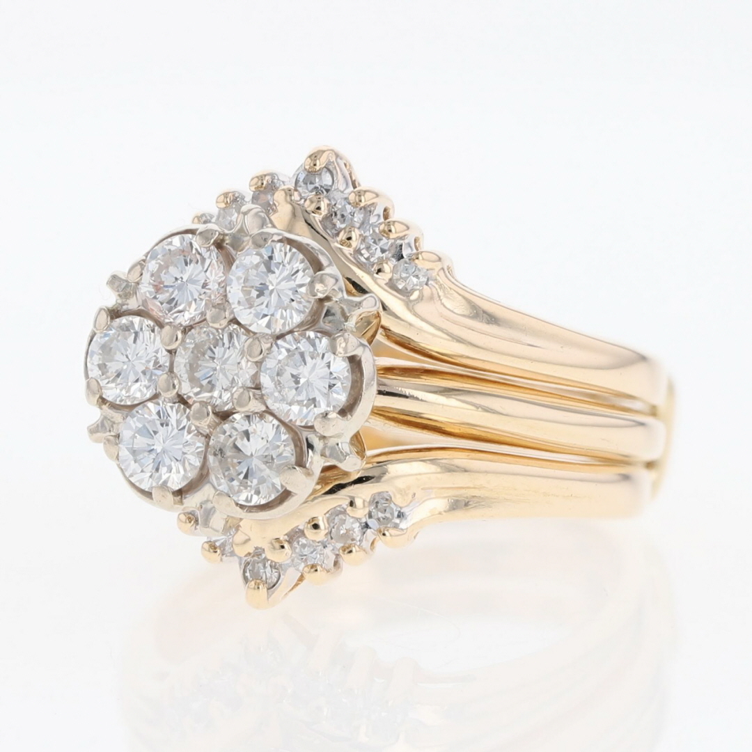 1.03ctw Round Cut Diamond Cluster Wedding Set Rings 14k Yellow Gold Size 7