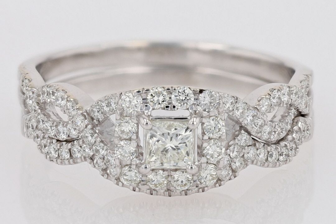 0.49ct Princess Cut Diamond Claw/Bead Set Halo Engagement Ring in 18ct Rose & White Gold main image 1