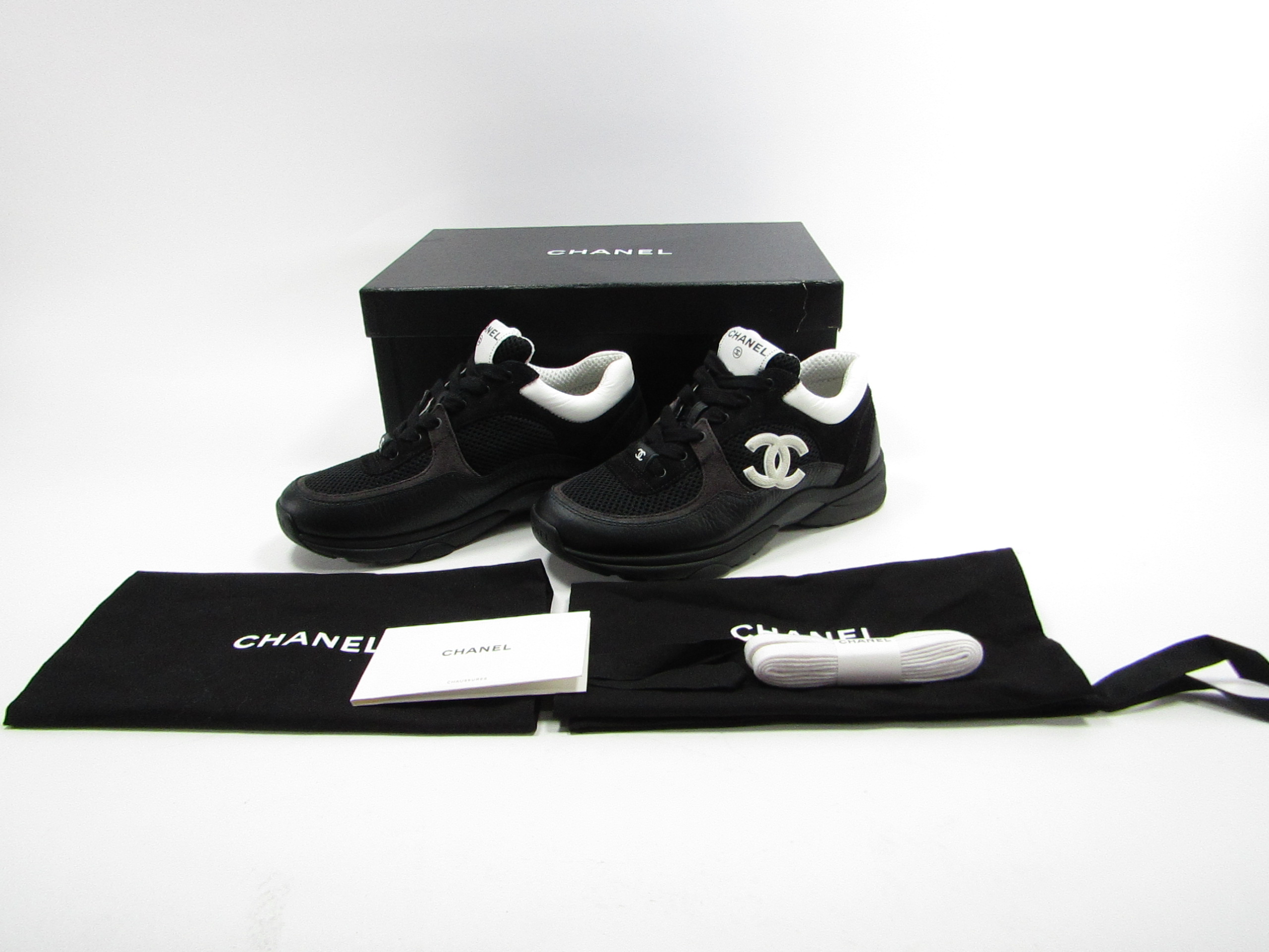 Chanel G38299 Mesh Suede Calfskin Grained Women's CC Sneakers Size 37