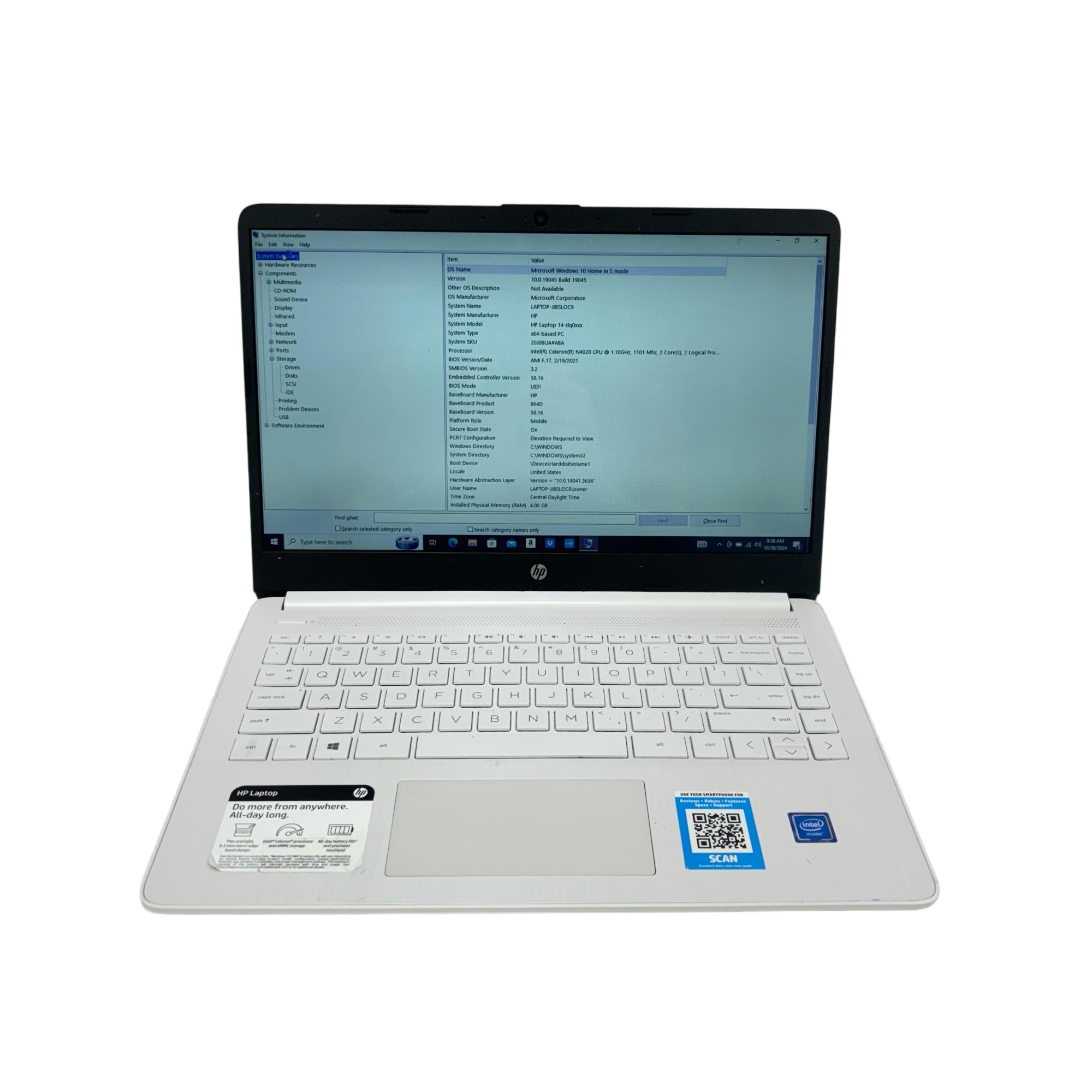 HP Laptop 14-dq0002dx Win 10 Intel Celeron N4020 4GB RAM