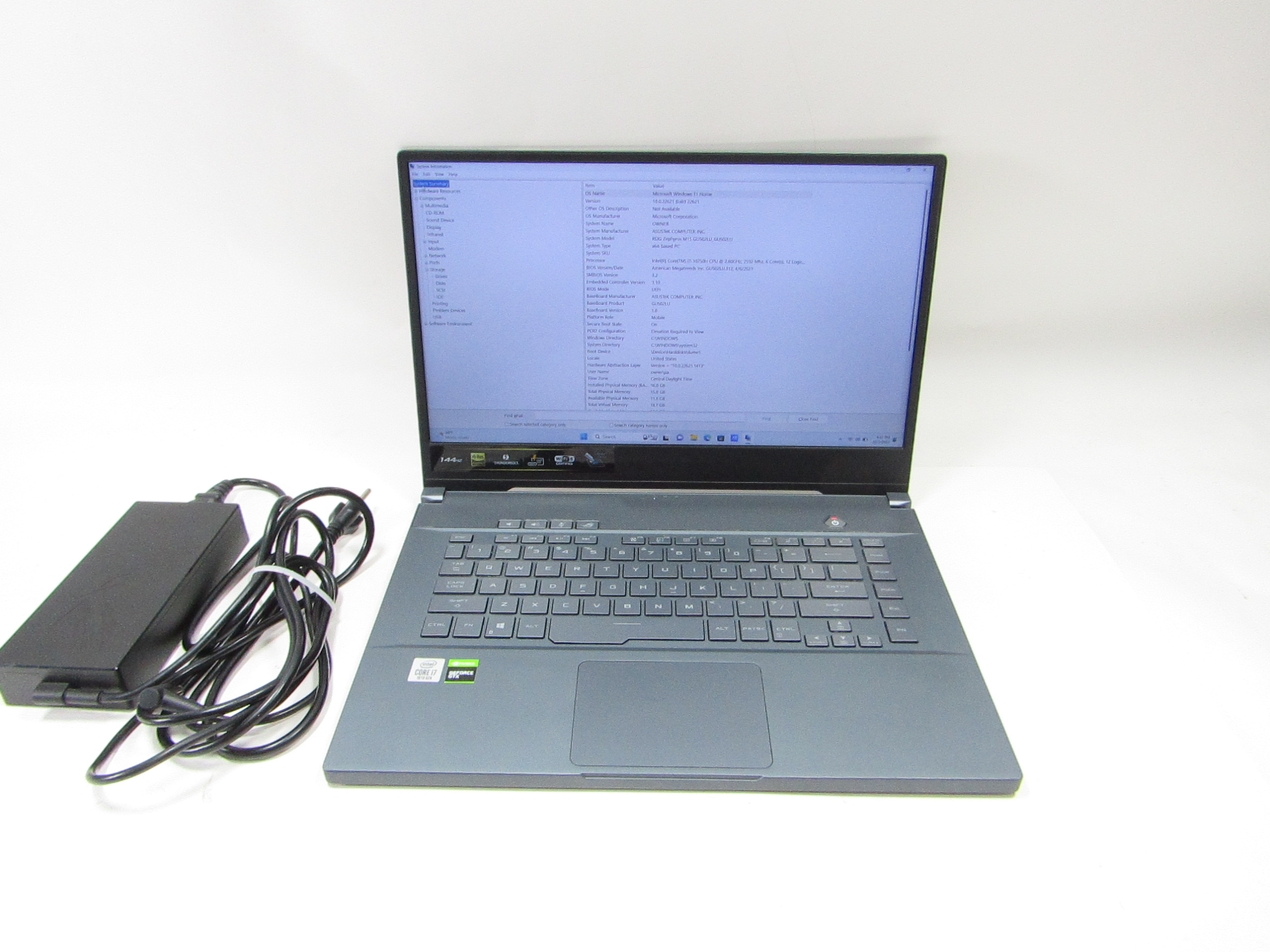 Asus ROG Zephyrus GU502L Win 11 Core i7-10750H 16GB