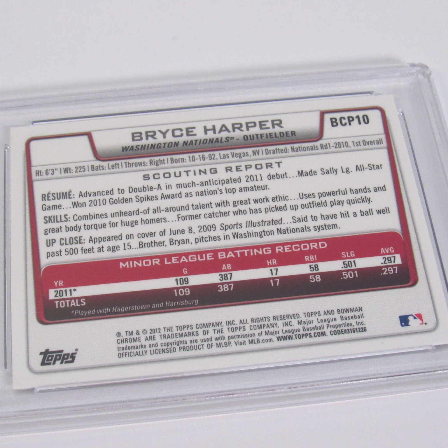Bryce Harper Topps Bowman 2012 Prospects BCP10 Chrome PSA Gem 10