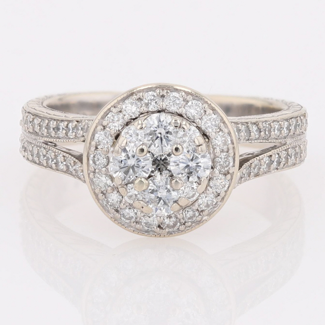 14k White Gold Diamond Round Halo Cluster Engagement Ring 14k White Gold Diamond Round Halo Cluster Engagement Ring