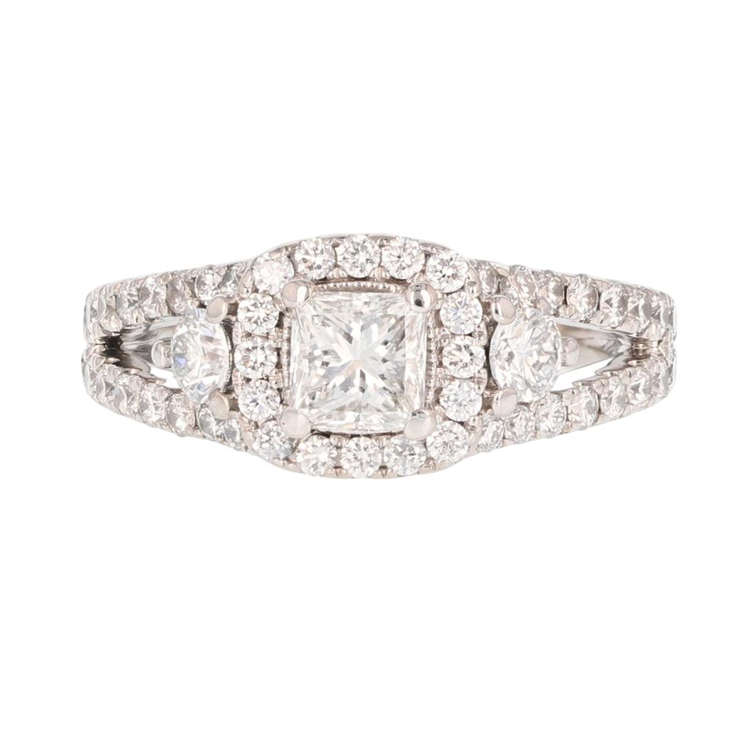 GIA 1.46ctw Princess Cut Diamond Halo Engagement Ring 14k White Gold ...
