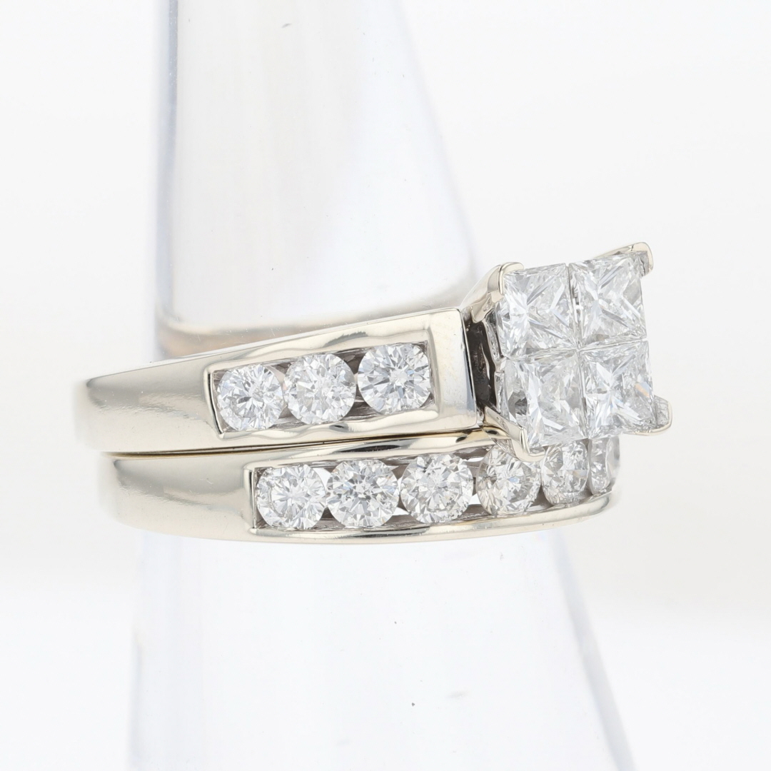 2.65ctw Princess Cut Diamond Cluster Wedding Set Rings 14k White Gold ...