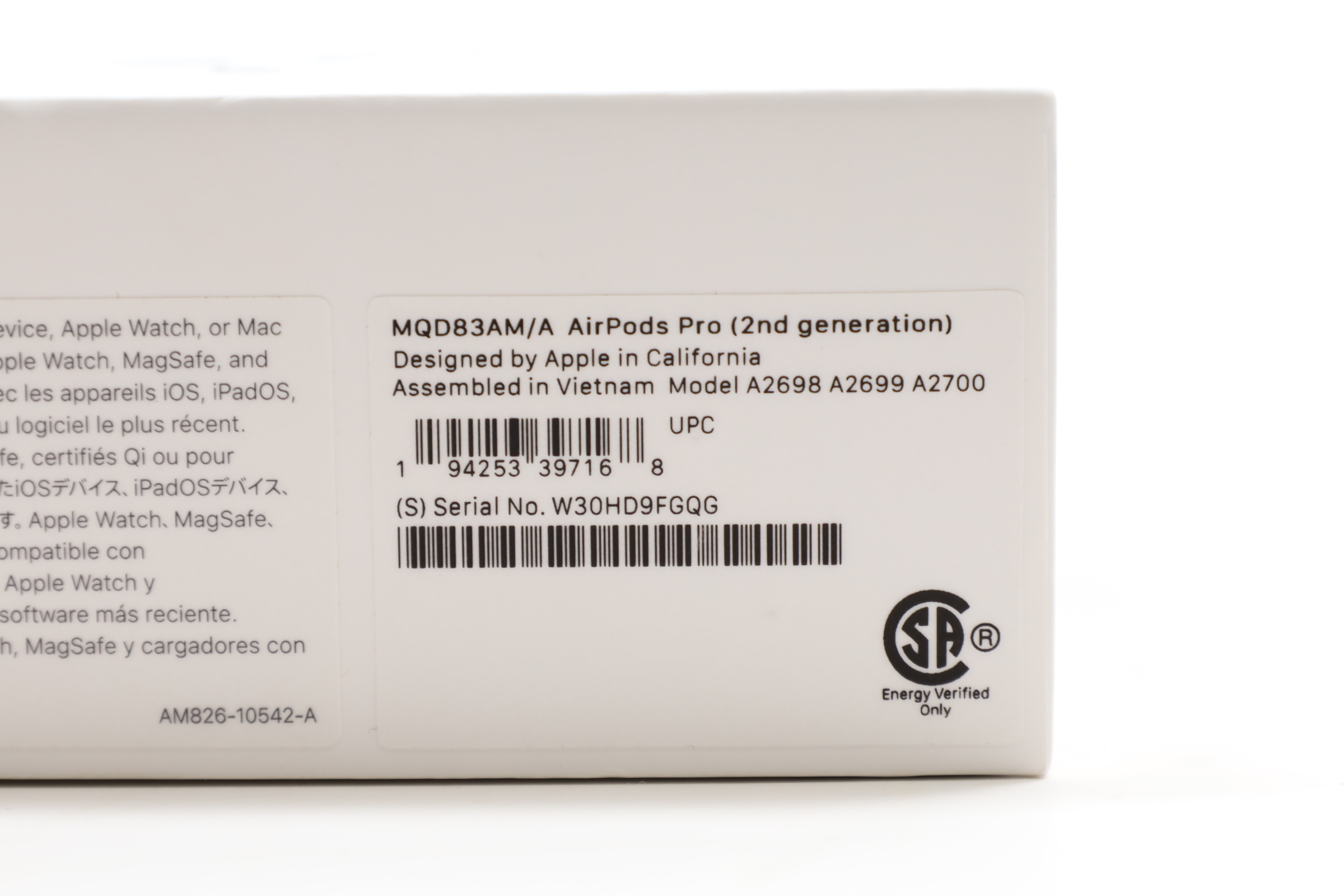 Apple AirPods Pro 2 シリアルNo. RV6YQWFVL6 Apple AirPods Pro (2nd Gen) MagSafe Wireless Bluetooth Headphones