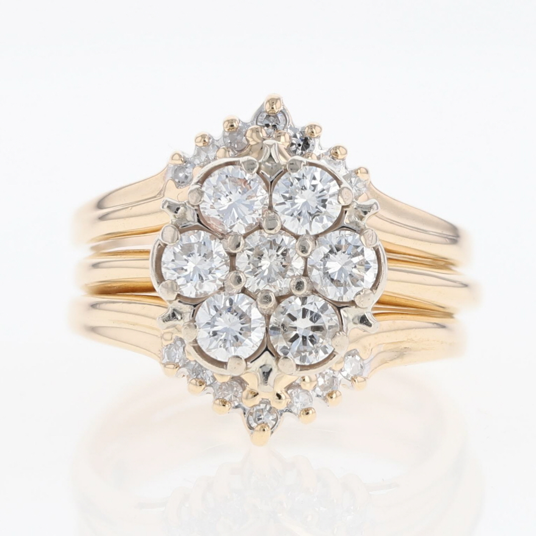 1.03ctw Round Cut Diamond Cluster Wedding Set Rings 14k Yellow Gold Size 7