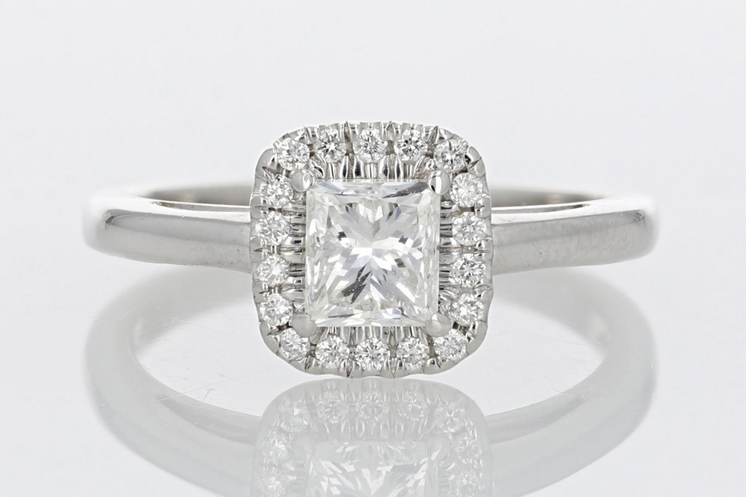 GIA® 1.11ctw Princess Cut Diamond Halo Engagement Ring 14k White Gold ...