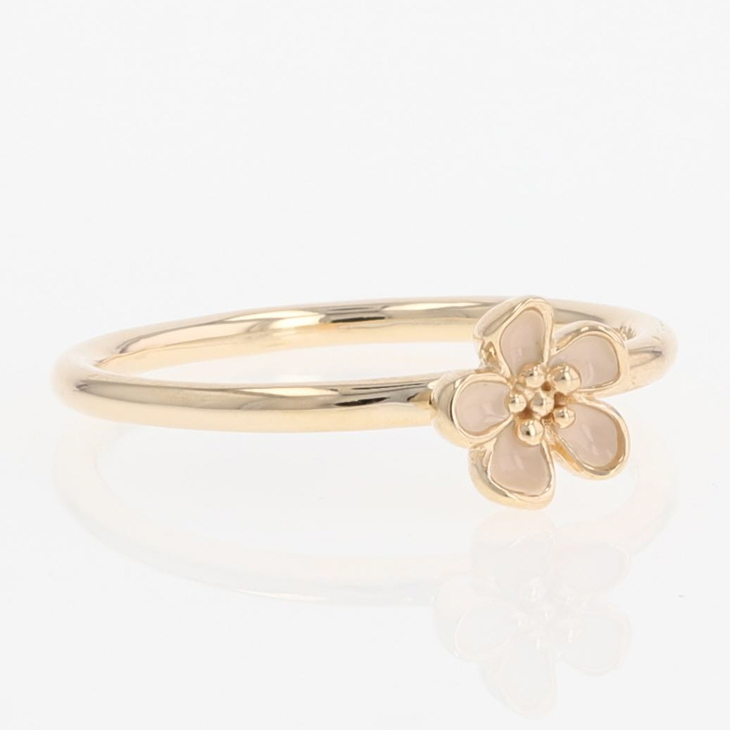 PANDORA Cherry Blossom Enamel Flower Ring 14k Yellow Gold