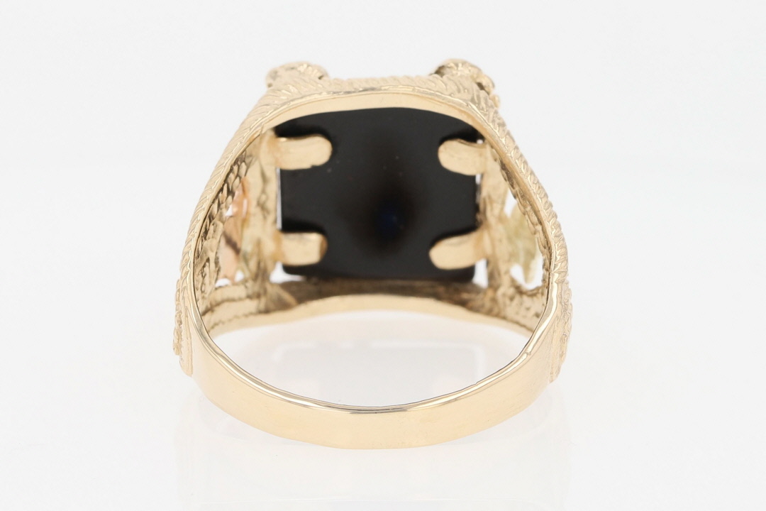 Black Hills Gold Dyed Onyx Eagle Leaves Men's Ring 10K Multi-Tone