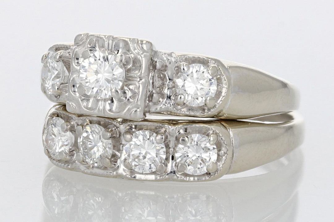 .83ctw Round Cut Diamond Prong Set Wedding Set Rings 14k White Gold ...