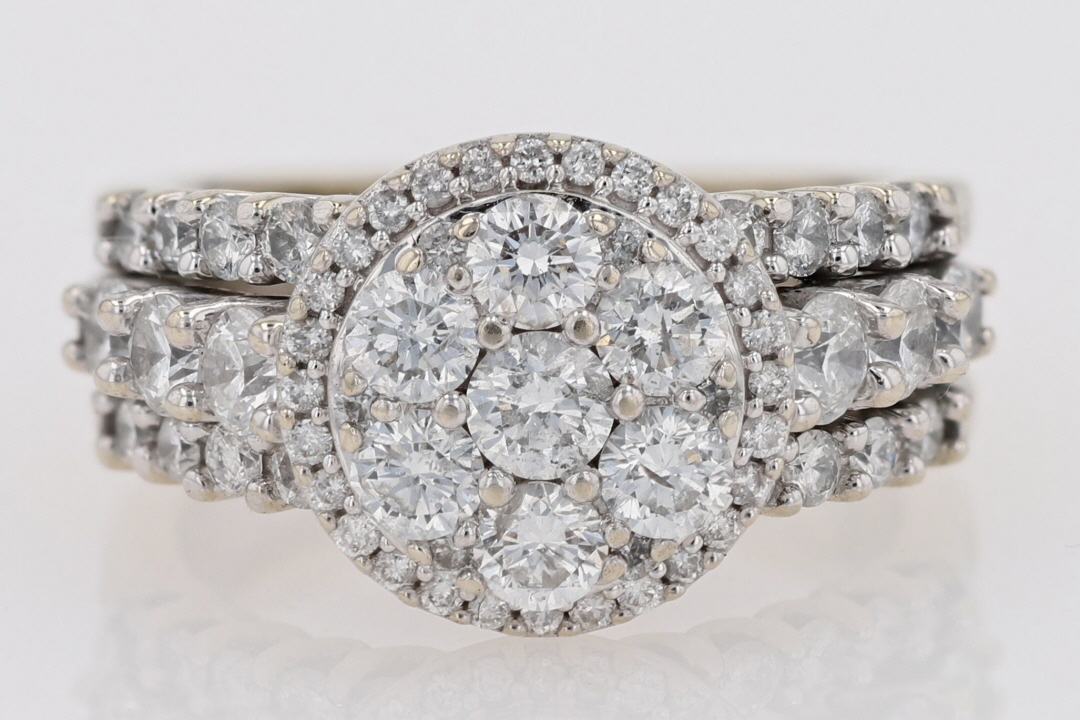 2.46ctw Round Cut Diamond Cluster Wedding Set Rings 14k White Gold Size 5.5