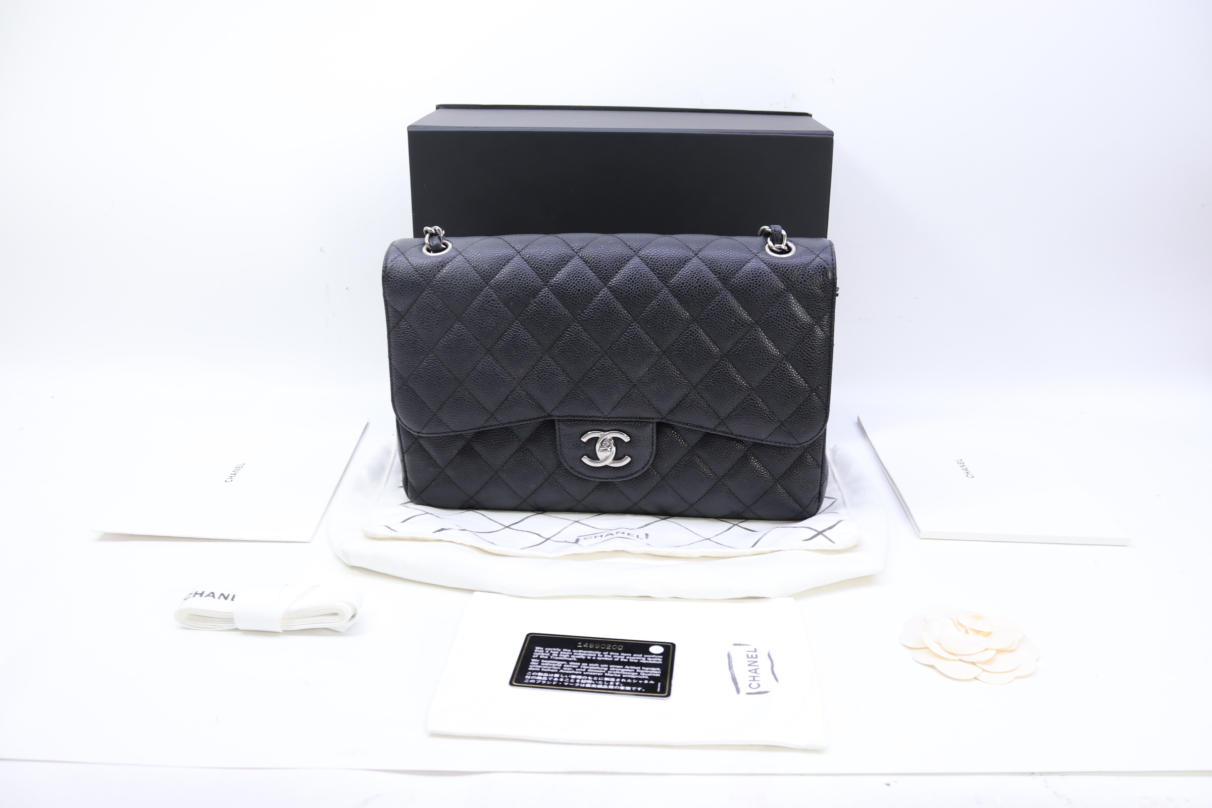 Chanel Q6BAQP0FK4086 Black Quilted Caviar Classic Double Flap Jumbo Bag
