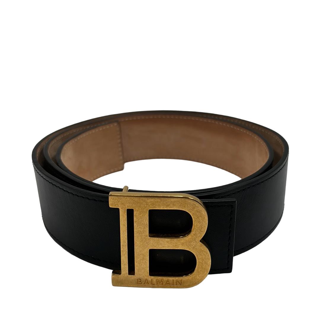 Balmain Paris Black Leather Belt Size 95 - Gold B Buckle 5689 display picture 3