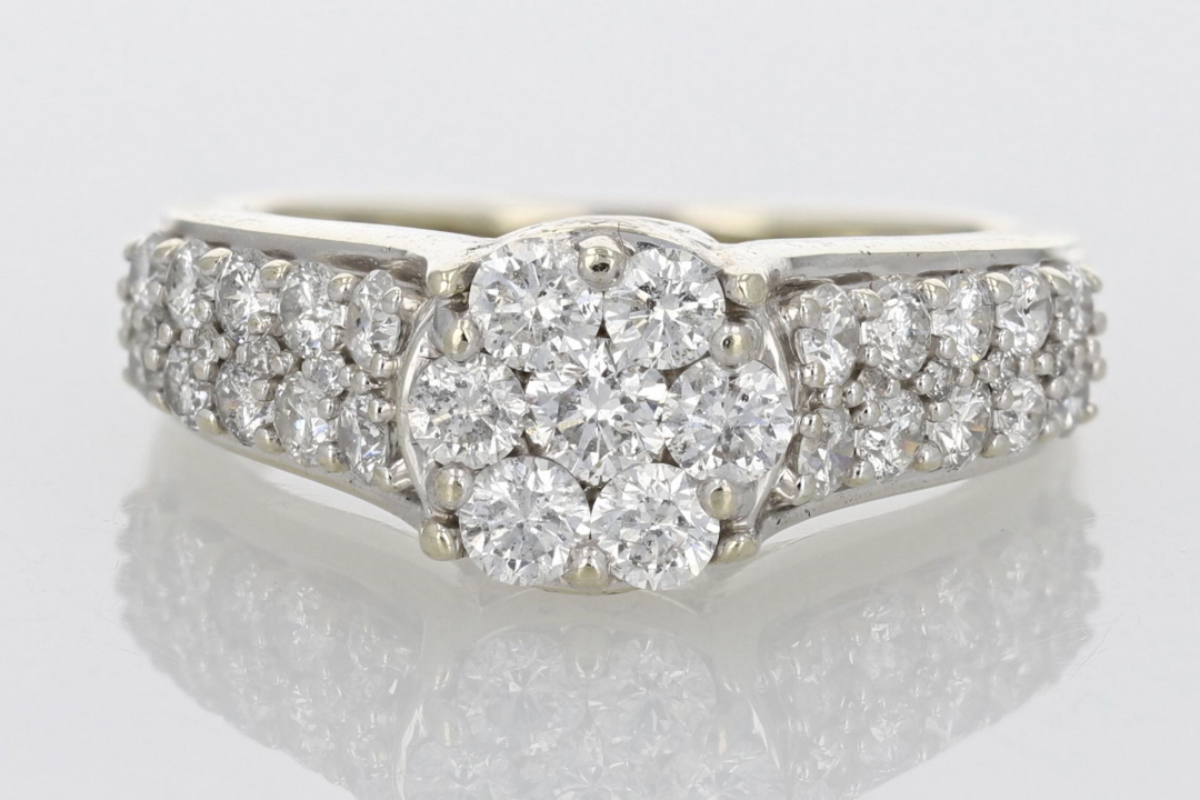 1.76ctw Round Cut Diamond Cluster Engagement Ring 14k White Gold Size 9