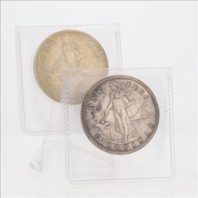 1908 Philippines One Peso USA Silver Coin 80% Fine Silver Set of 2